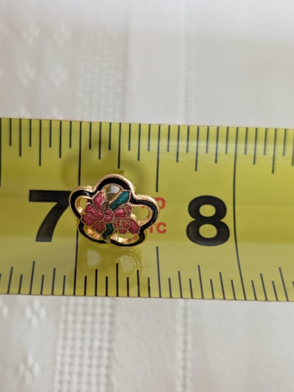 Vintage Gold Tone Cloisonné Flower Pattern Stud Earrings - Picture 3 of 7